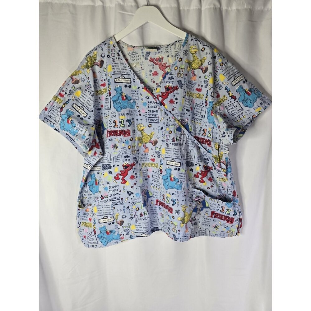 Womens Sesame Street Scrub Top Nurse V Neck Plus Size- Read Information
